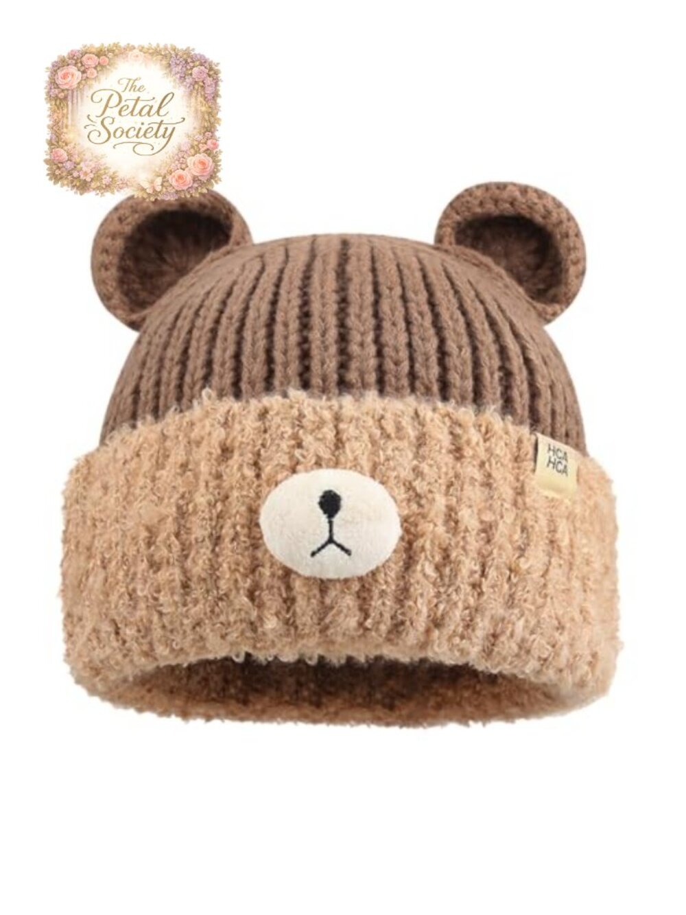 Bear Ear Crochet Knit Beanie Plush Slouchy Winter Hat Fuzzy Skull Cap